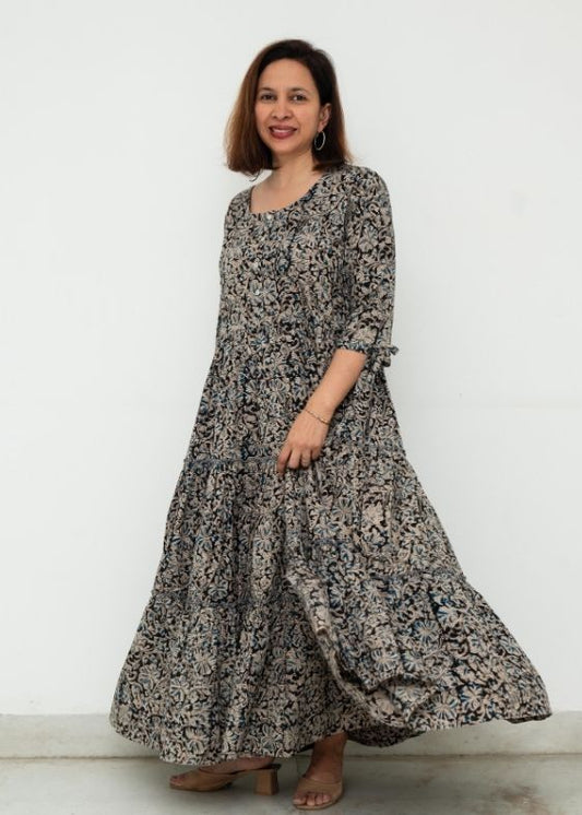 Blue Kalamkari 3 Tier Cotton Dress