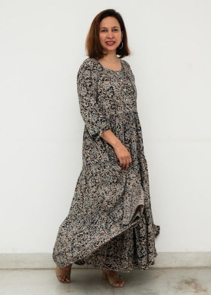 Blue Kalamkari 3 Tier Cotton Dress