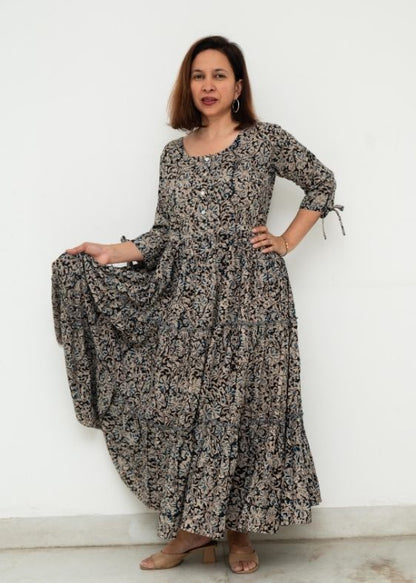 Blue Kalamkari 3 Tier Cotton Dress