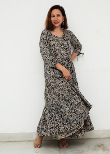 Blue Kalamkari 3 Tier Cotton Dress