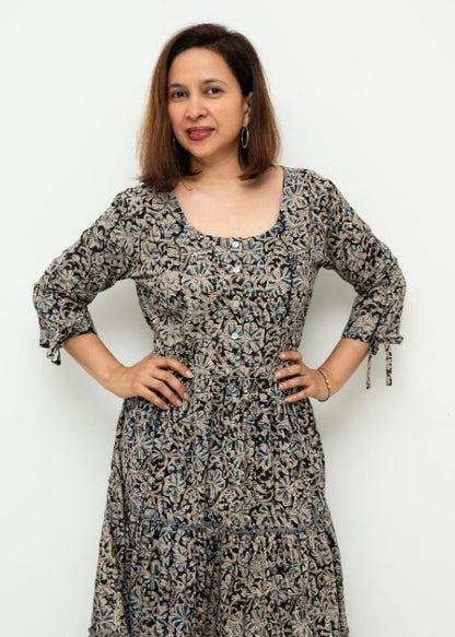 Blue Kalamkari 3 Tier Cotton Dress