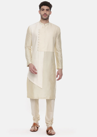 Beige Ivory Silk Cut Away Kurta