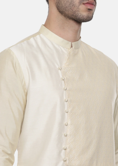 Beige Ivory Silk Cut Away Kurta