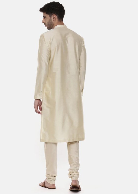 Beige Ivory Silk Cut Away Kurta