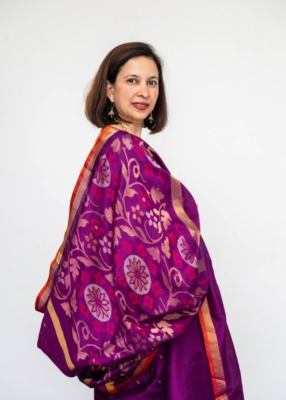 Purple silk jamdani bhoota saree