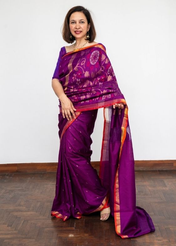 Purple silk jamdani bhoota saree