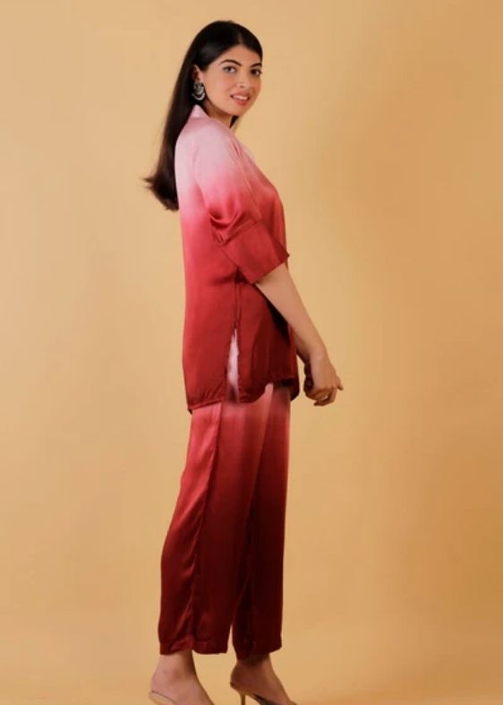 Wine Bamber Satin Ombre Co-ord set