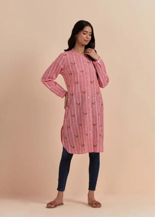 Pink Stripes Embroidery Tunic- SS 2327
