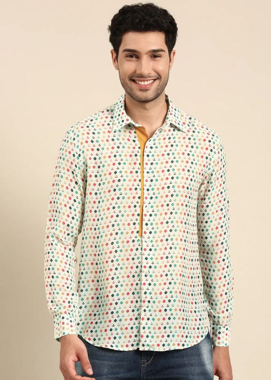 Light Blue Base Muslin Printed Shirt - MM0871