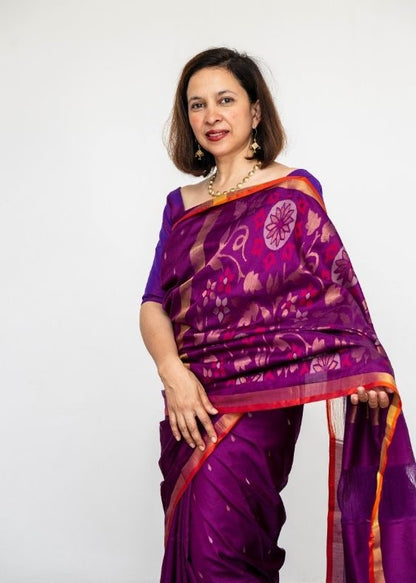 Purple silk jamdani bhoota saree