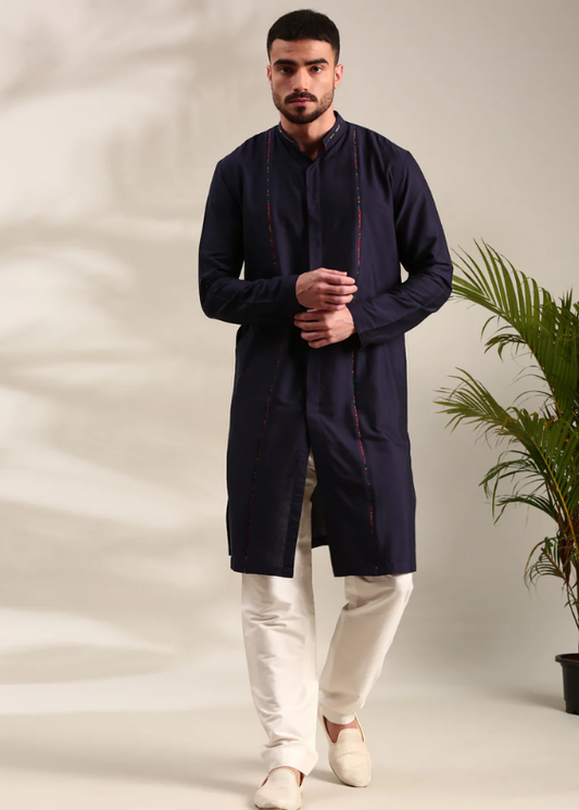 vy Blue Cotton Silk Kurta Set