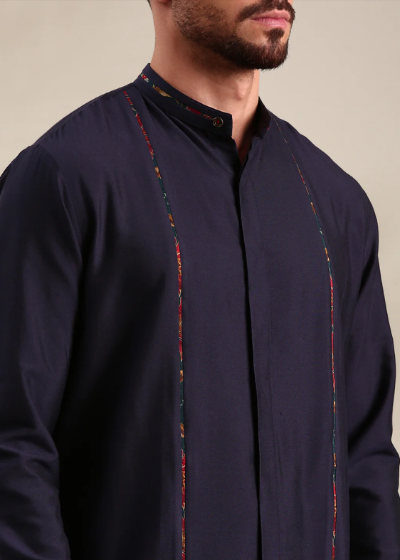 Navy Blue Cotton Silk Kurta Set