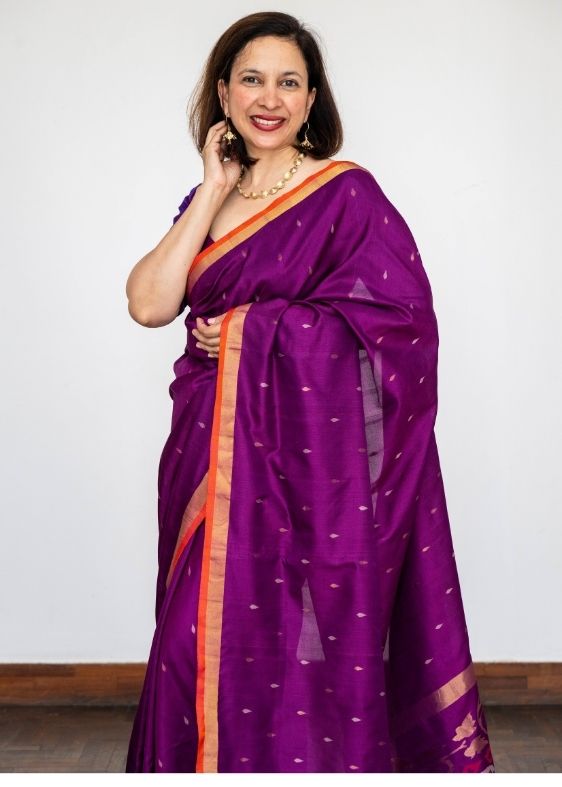Purple silk jamdani bhoota saree