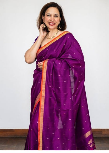 Purple silk jamdani bhoota saree