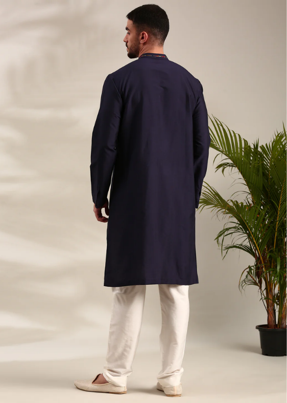 Navy Blue Cotton Silk Kurta Set