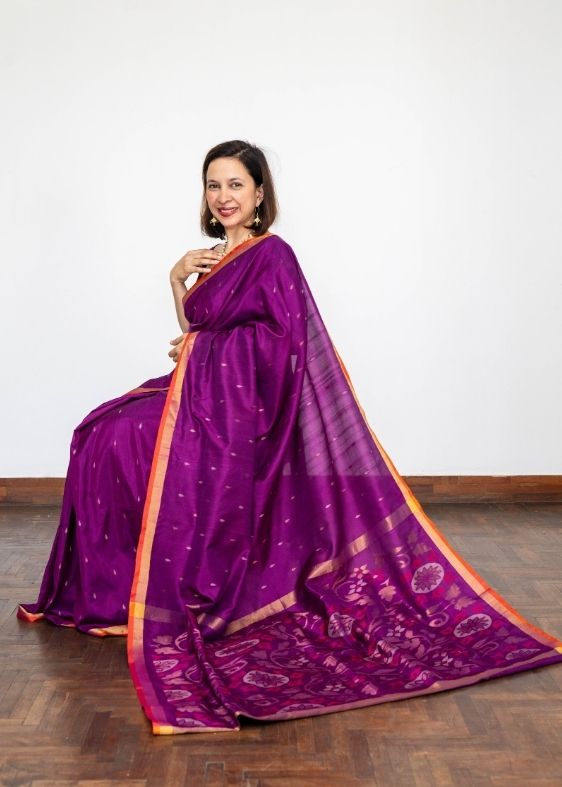 Purple silk jamdani bhoota saree