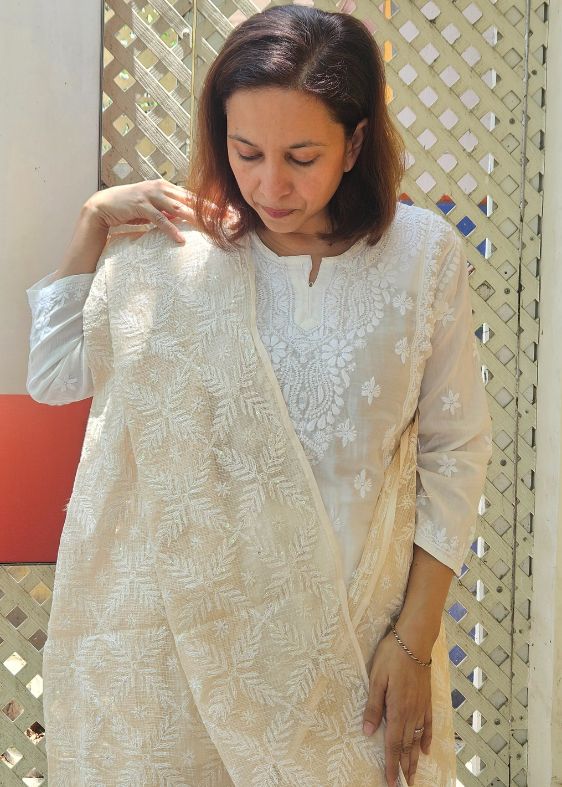 Yellow Kota Chikankari Dupatta