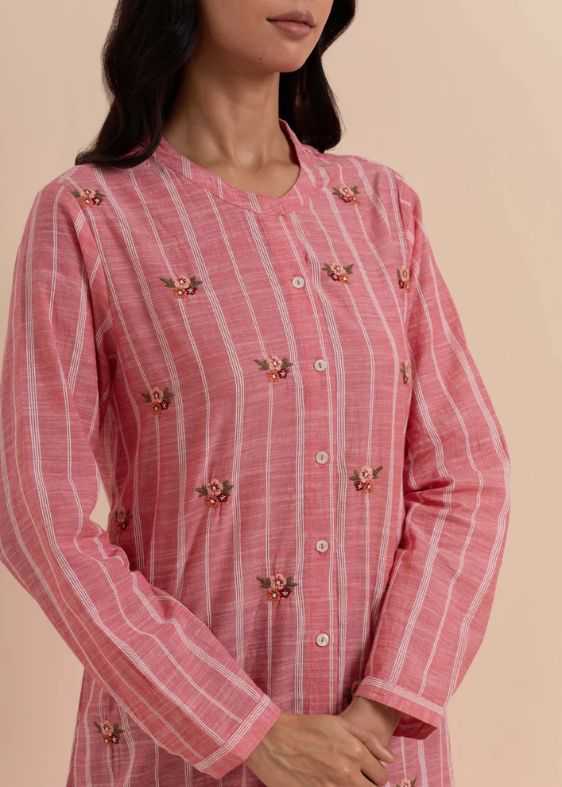 Pink Stripes Embroidery Tunic- SS 2327