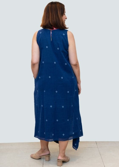 Blue Jamdani Cotton Sleeveless Dress