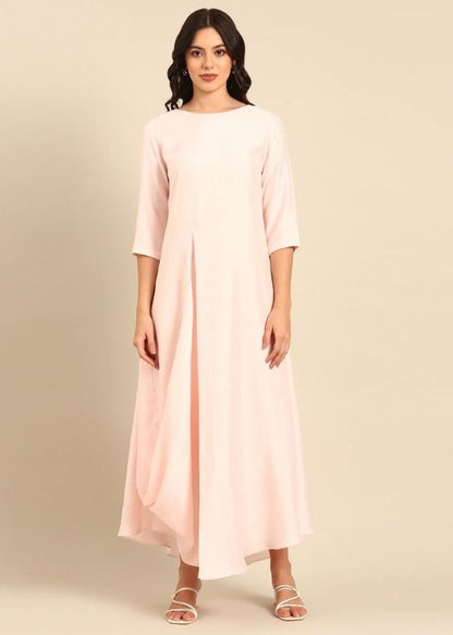 Pink Silk Cotton Slub Dress-AS0164