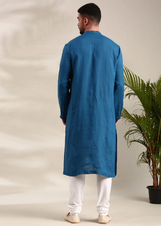 Blue Linen Kurta Set