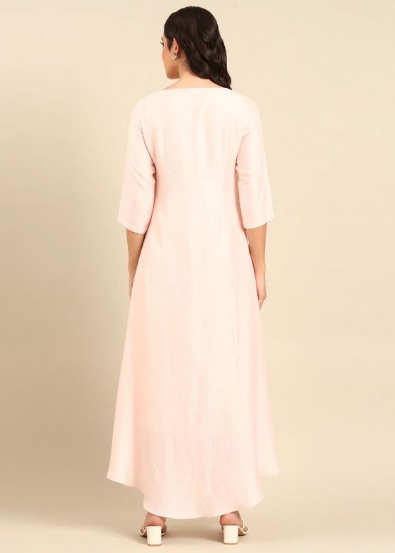 Pink Silk Cotton Slub Dress-AS0164