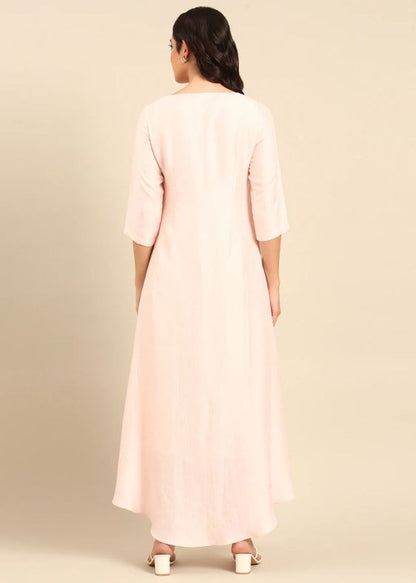 Pink Silk Cotton Slub Dress-AS0164