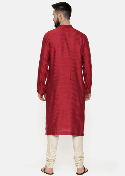 Red Silk Cotton Jaquard Kurta Set