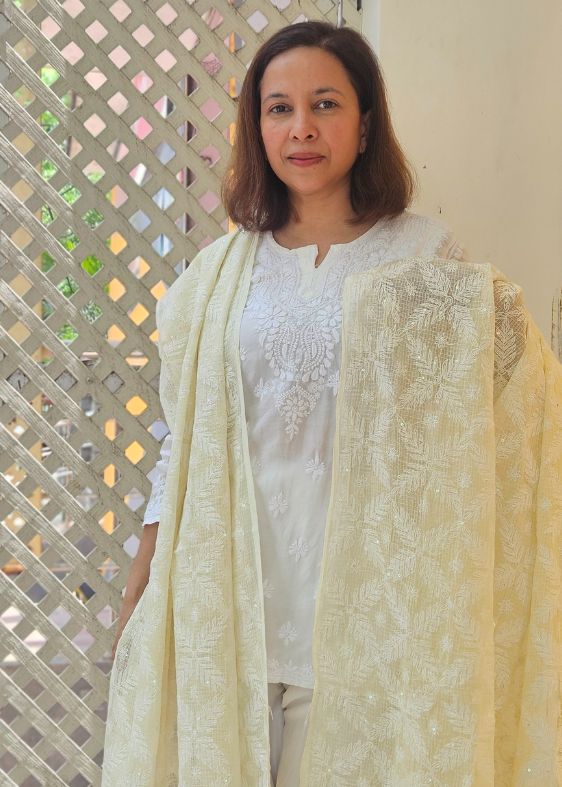Yellow Kota Chikankari Dupatta