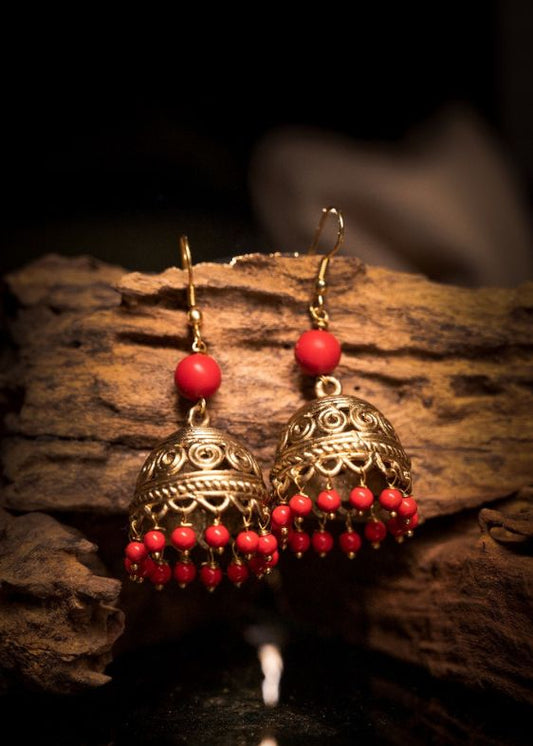 bhuti earrings with red pearls