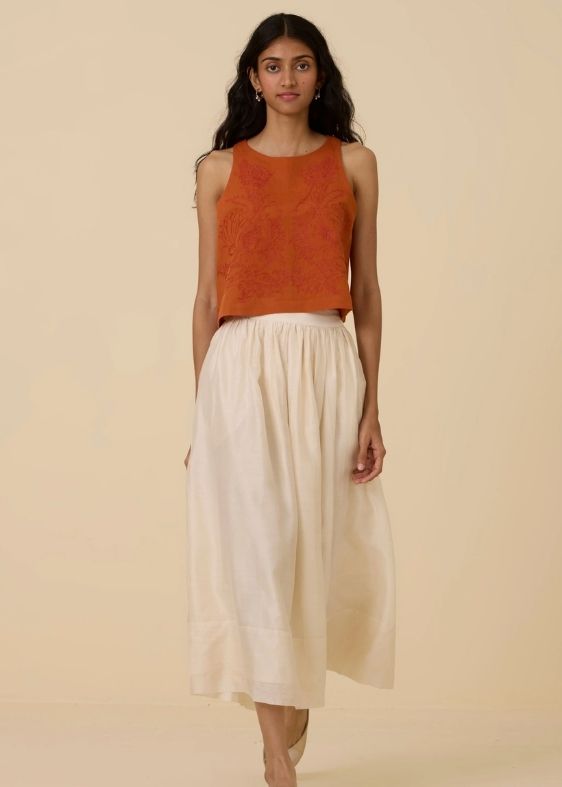 Olena Orange Embroidered Top