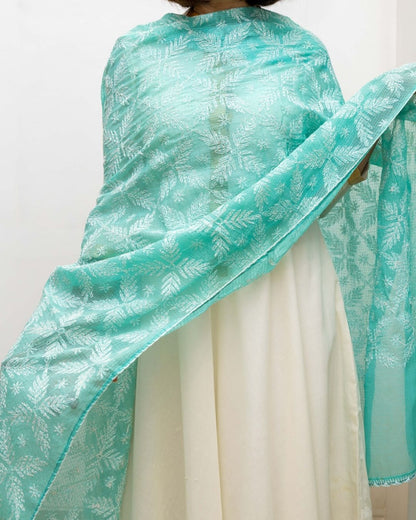 Blue Kota Chikankari Dupatta