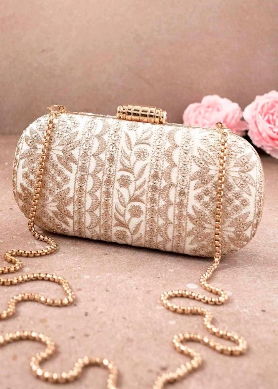 Mirai embroidery clutch cream