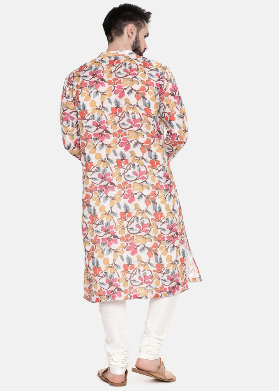 Beige/Yellow/Pink Printed Kurta Set