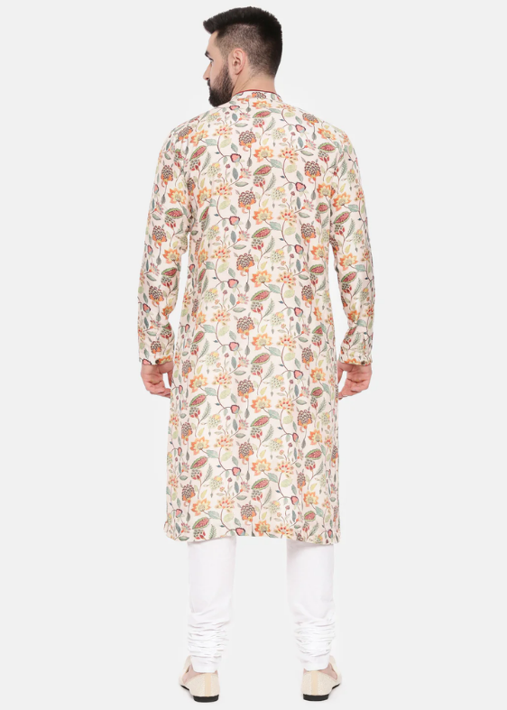 Ivory Pink Printed Muslin Kurta
