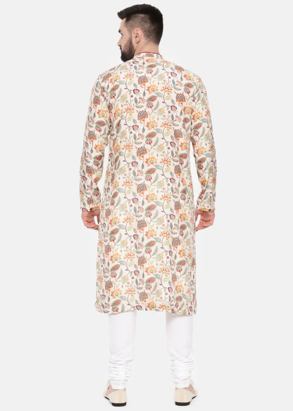 Ivory Pink Printed Muslin Kurta