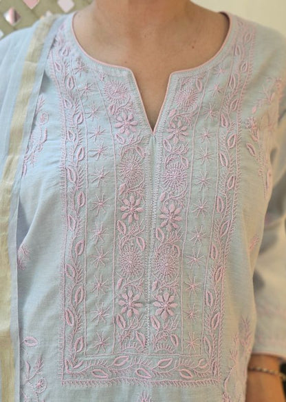 Grey Chanderi Chikankari Salwar Kurta Set