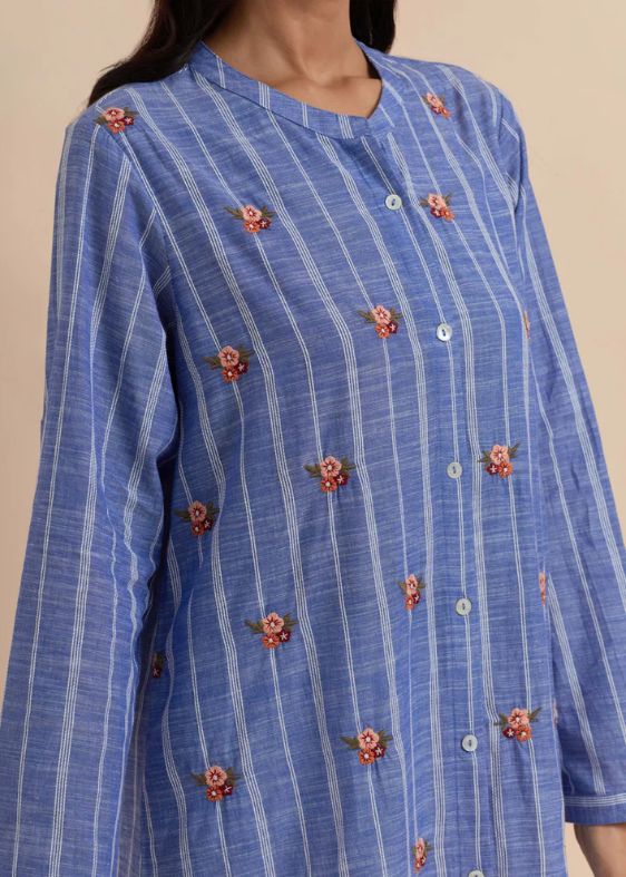 Blue Stripes Embroidery Tunic- SS 2327