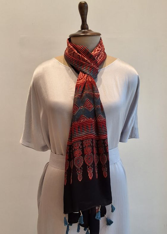 Maroon Ajrakh Print Modal Silk Stole