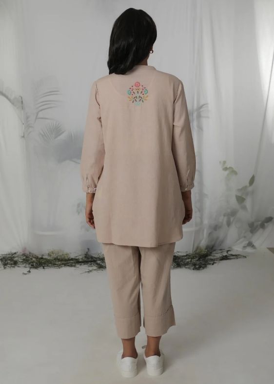 SS 2444 Beige Striped Cotton Embroidered Tunic