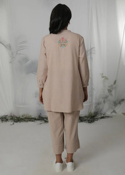 SS 2444 Beige Striped Cotton Embroidered Tunic