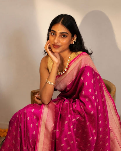 Pink Tanchoi Banarasi Silk Saree
