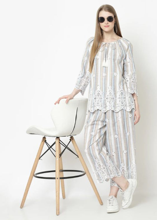 Multi Stripes Embroidery Top-SS 2411