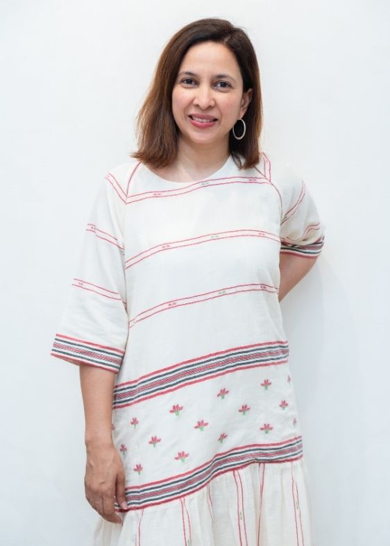White Back Tie Net Cotton Jamdani Dress