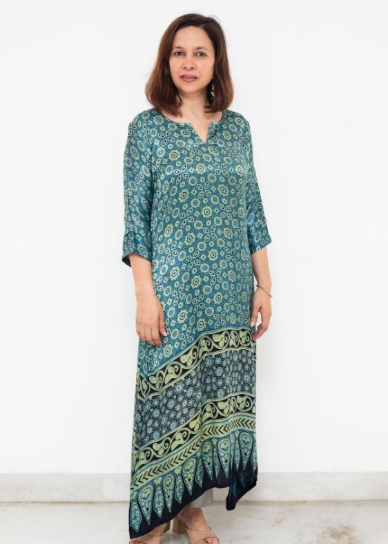 Green Printed Deepam Mashru Silk Dress