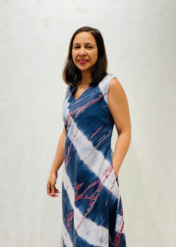 Blue and white bali maxi cotton dress