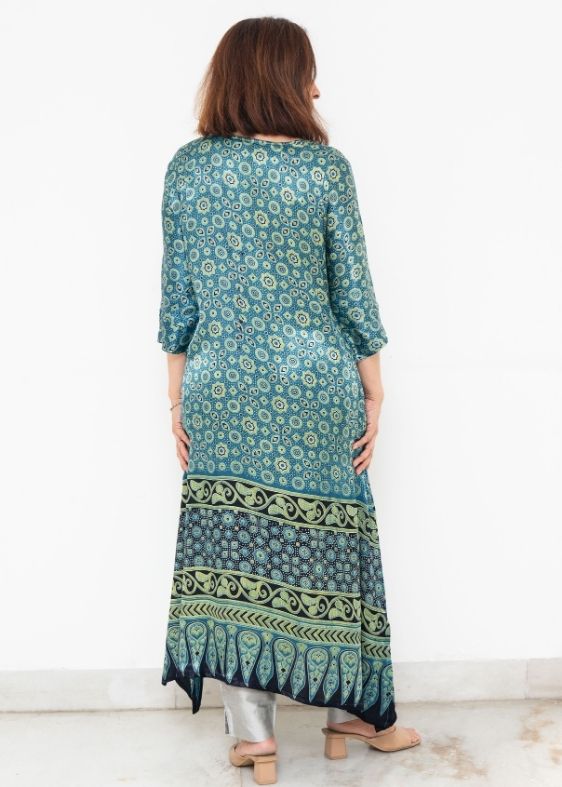 Green Printed Deepam Mashru Silk Dress