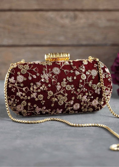 Elan maroon silk capsule clutch
