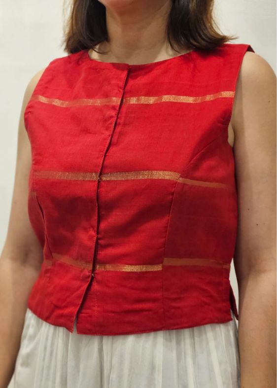 Red Fulia Cotton Stripes Blouse