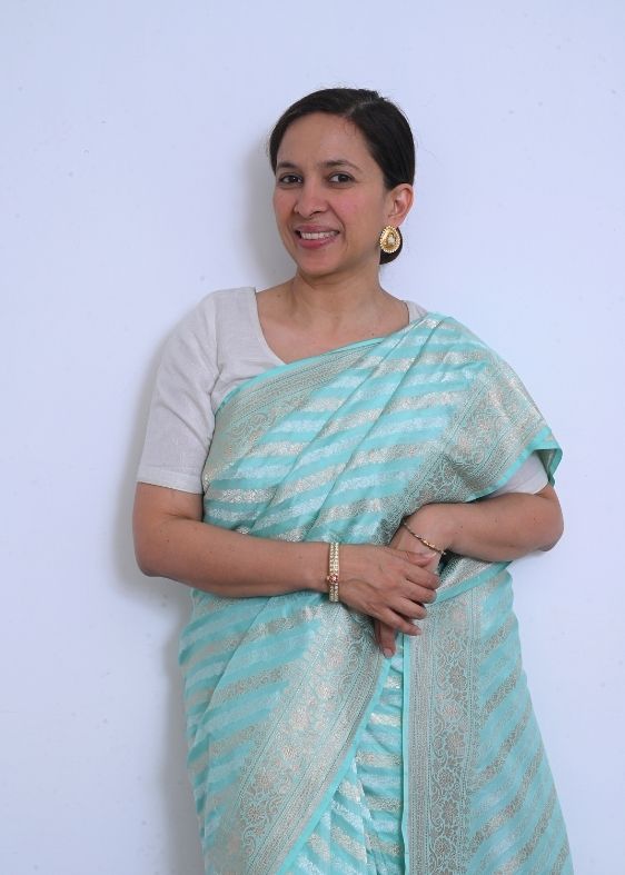 Blue Barasi Silver Gold Diagol Stripes Silk Saree
